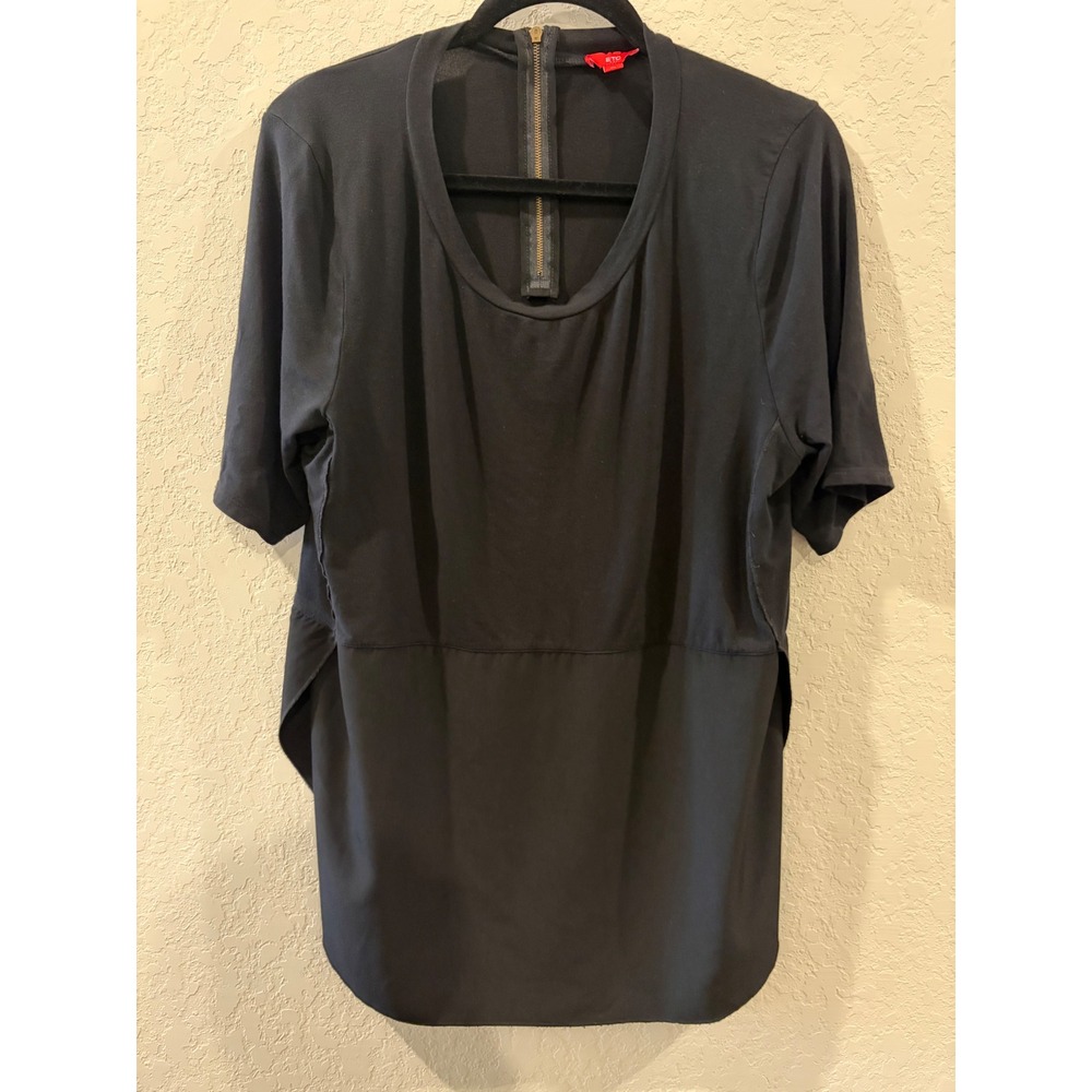ETC by Etcetera Black Mixed Media Cutout Neckline Tunic Top XL Short Sleeve